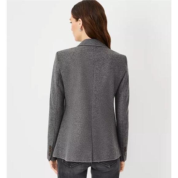 Ann Taylor Hutton Blazer Gray Sweater Knit Wool Blend sz 6 one button - Picture 4 of 14